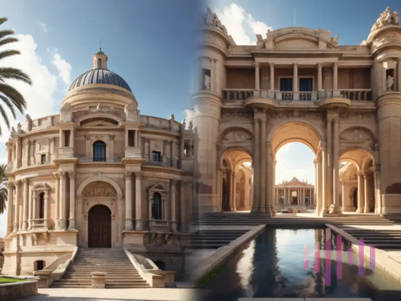Edificios antiguos con una arquitectura compleja.